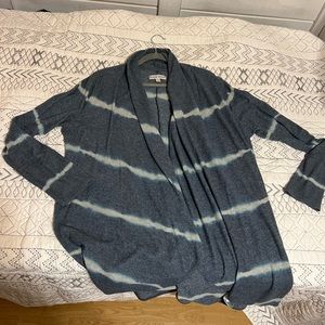 Ladies blue/gray, long sleeve, knit cardigan with stripes, XXL